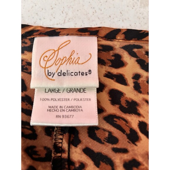 Sophia by Delicates Leopard Satin Slip Dress L Nightgown Chemise Black Lace Y2K - Picture 6 of 9